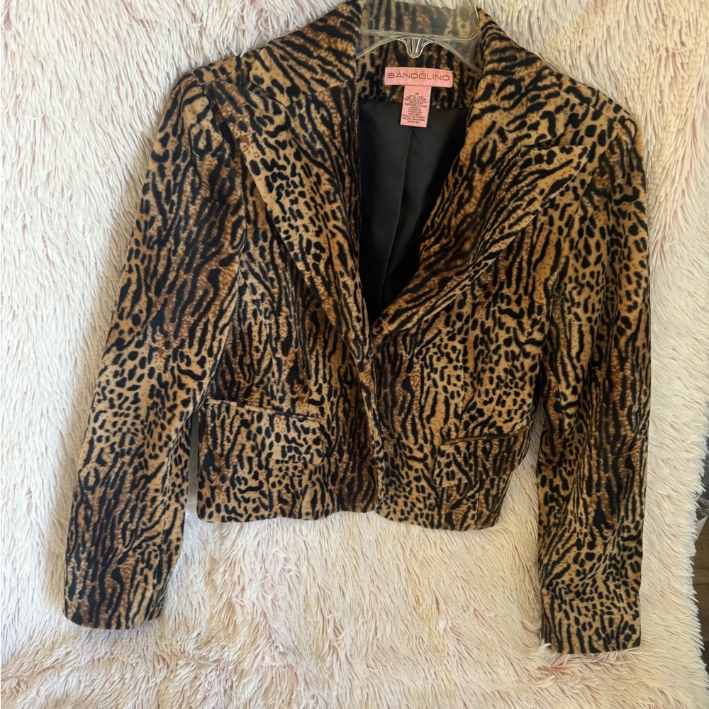 Bandolino Brown and Black Teddy Jacket Cropped Leopard Print